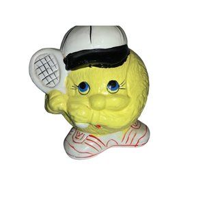 Vintage yellow Man Tennis Ball/ Racket Ball Ceramic Bank